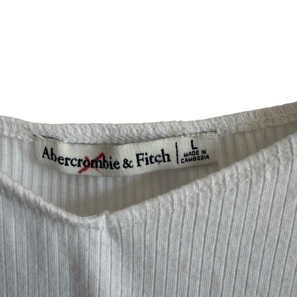 Abercrombie & Fitch White Puff Sleeved Rib Knit Top, Size L - Picture 4 of 6